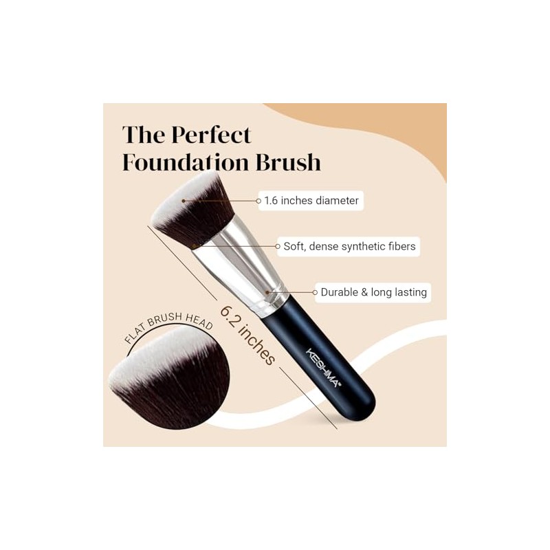 Large Flat Top Kabuki Foundation Makeup Brush by Keshima, 1.6"