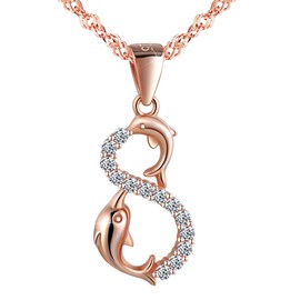 Yumilok Rose Gold 925 Sterling Silver Cubic Zirconia Infinity Sign Dolphins Pendant Necklace Chain with Pendant for Women Girls, Sterling Silver Cubic Zirconia, Cubic Zirconia