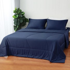Bamboo Viscose Soft All Season Comforter, Silky Breatheable Natural Duvet Insert with Corter Tabs, Skin-Friendly Summer Quilt Comforter Blanket (Navy Bule, Queen 90"*90")