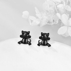 CMAD Black Cat Earrings for Women Sterling Silver Black Cat Stud Earrings Black Cat Jewelry Gift for Women (cat 2)