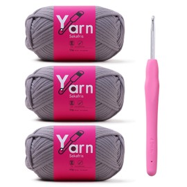 Sekafris Crochet Yarn with Cotton Yarn for Crocheting - Crochet Knitting Yarn for Beginners with Easy-to-See Stitches - Yarn for Crocheting - Parfait Chunky Yarn -Cotton-Nylon Blend (Grayish)