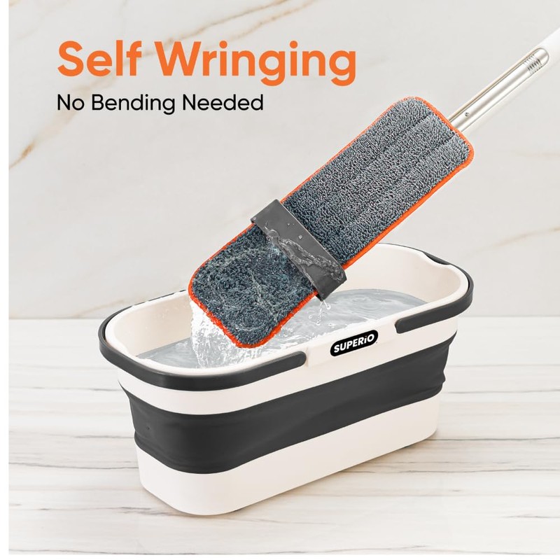 Superio Self-Wringing Microfiber Cleaning Mop, Hands-Free Miracle Flat Mop with