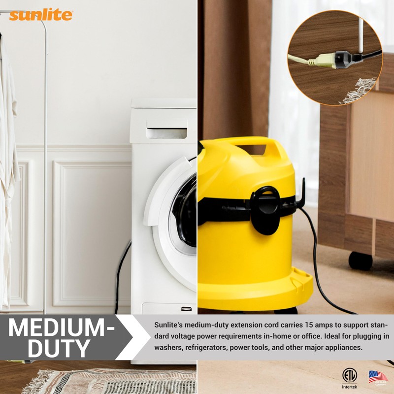 Sunlite 04165-SU EX15/AP Medium Duty 15-Foot Appliance Extension Cord, Three
