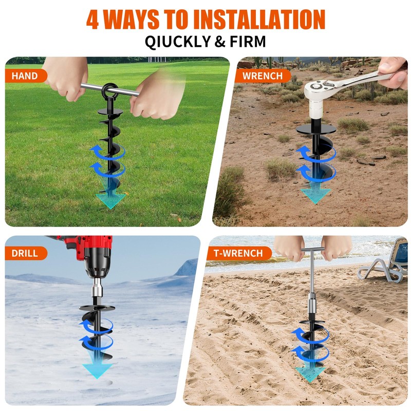 Ground Anchor Screw in, 4 Pack Spiral Trampoline Anchors with