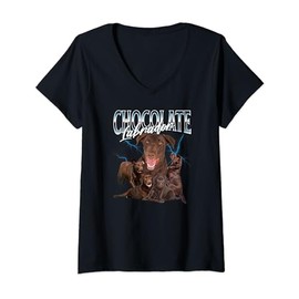 Retro Bootleg Chocolate Labrador 80s Vintage Dog Lover V-Neck T-Shirt