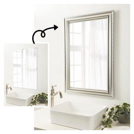 Amanti Art Mirror Makeover 30x36 Bathroom Mirror Frame Border Kit, Peel and Stick Wall Moulding Frame, Fully Assembled Black Border DIY Kit - Mirrored Glass NOT Included - Parlor Silver Trim