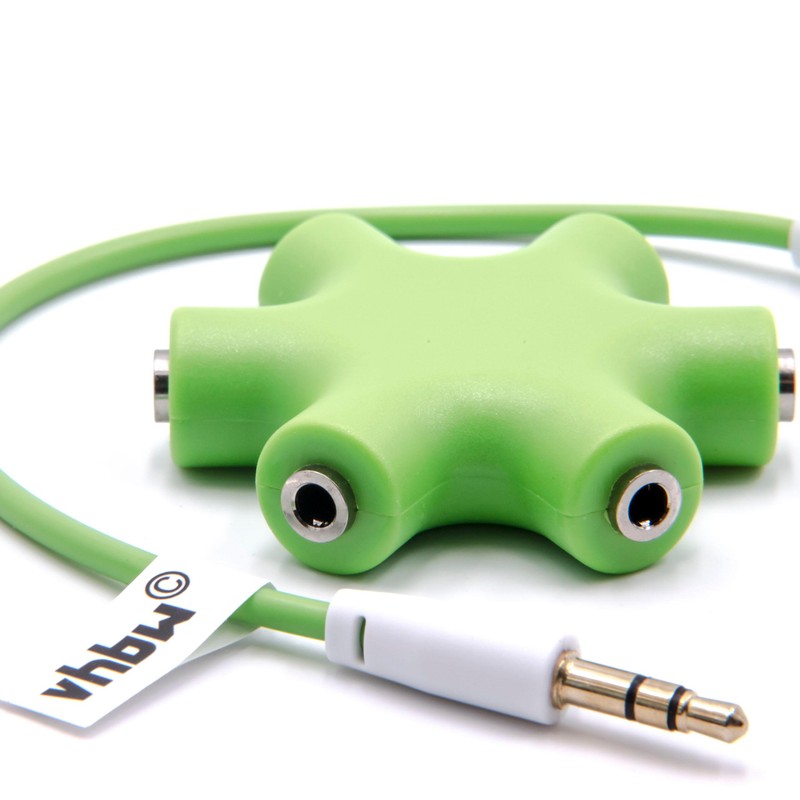 vhbw Audio Splitter 5-Way Jack Splitter AUX Green Compatible with
