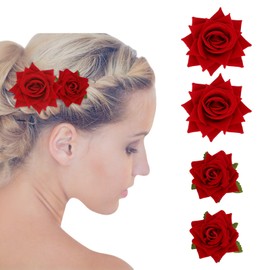 Oblihumoy 4 Pcs Rose Flower Hair Clip Hair Clips Velvet Imitation Rose Brooch Floral Clips for Woman Girl Wedding Party Mexican Hair Flowers Pin up Headpieces