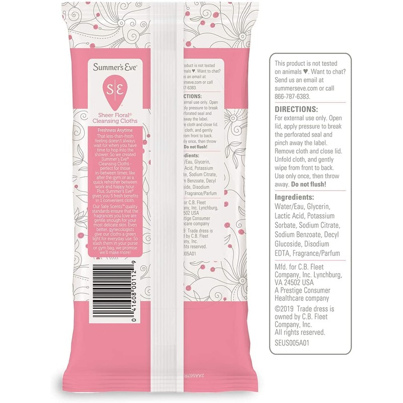 Summer's Eve Cleansing Cloths for Sensitive Skin, Sheer Floral, 32