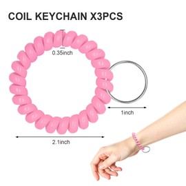 TENOC Spiral Coil Keychain 3 Pcs, Anti-lost Key Chain Holder Lanyard Cord, Pink