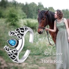 TIGER RIDER Sterling Silver Horseshoe Rings for Women Turquoise RingsHorse Jewelry Birthday Mothers Day Christmas Gifts for Mom Size 8 (Horseshoe Rings-8)