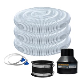 POWERTEC 70436 4" x 20' PVC Dust Collection Hose with 2 Stainless Steel Hose Clamps, 4" Dust Control Flex Cuff and 4" Hose to 2-1/2" Hose Cone Reducer for Woodworking and Shop Vacuum