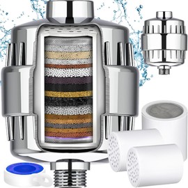 Filtro de Ducha Agua Universal de 20 Etapas - Incluye 3 Cartuchos de Filtro Reemplazable- Purificador de Agua para Elimina Cloro/Impurezas Olores Para Todo Tipo de Cabezas de Duchas y Regaderas Marca
