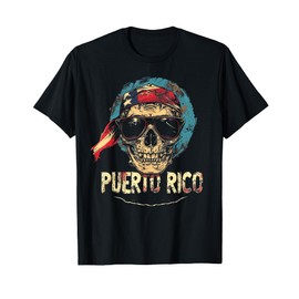 Puerto Rico Rican Flag Skull Skeleton Vintage Country Family T-Shirt