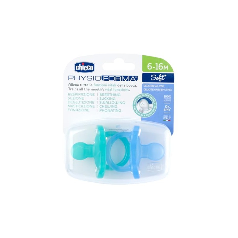 Chicco PhysioForma Chupete de Silicona 6-16 Meses, Azul/Verde, juego de