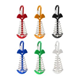 Wooden Deck Pegs, Set of 6, Anchor Pegs, Universal Fittings, Camping Tent, Clasp, Lightweight, Aluminum, Fish Bone Shape, Carabiner Included, Spring Set, Portable and Convenient