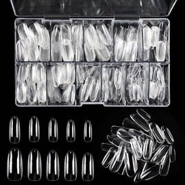 JANLOFO Nail Tips, Clear, False Nails, 500 Pieces, Long Nail Supplies, Nail Tip, Long, Clear, Nail Art, Practice, Round