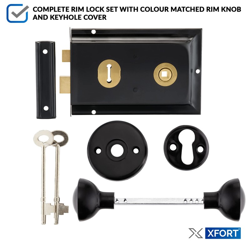 XFORT Rim Knob Set Black, Complete with A Rim Lock,
