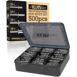 KLRStec Professional Pop Rivets Assortment Kit [500pcs] Aluminum Rivets for Rivet Guns 125pcs Each Size (3/64“ 1/8“ 5/32“ 3/16“)