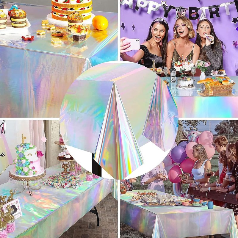 AIMALL 10 PCS Iridescent Party Tablecloth, 108x54 Inch Disposable Plastic