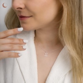 Amberta Women's Zodiac Sign Necklace with Zirconia 925 Sterling Silver Necklace Silver Zodiac Sign, Sterling Silver Silver, Cubic Zirconia