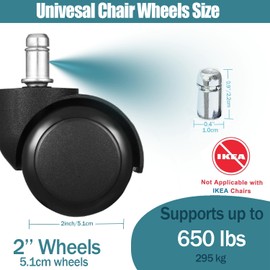 Vikdook Universal Office Chair Wheels 2 Inch Chair Caster Wheel Set of 5 Heavy Duty Chair Wheel Replacement Supports 650 lbs