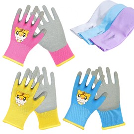 Bettinay 3 Pairs Kids Gardening Gloves and Ice Sleeves for Age 2-5, Childrens Garden Work Gloves, Non Slip Durable Comfortable