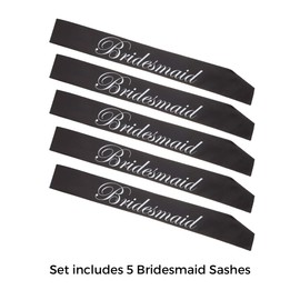 Ella Celebration Bridesmaid Double Layer Sash Set, Black Satin Bridal Shower Bachelorette Party Accessories Sashes (Bridesmaid, Set of 5)