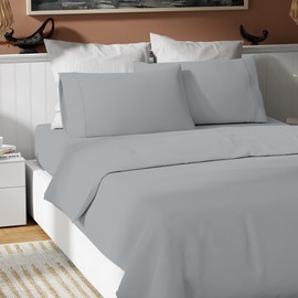 Color Sense 100% Cotton Twin Soft Gray Sheets, Cool & Crisp, Percale Weave College Dorm Room Essentials, Bedding Sheet Set with Deep Pocket (1 Flat Sheet, 1 Fitted Sheet, 1 Pillowcase)