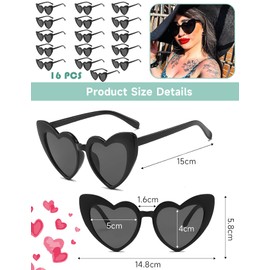 16 PCS Heart Shaped Glasses for Women - Vintage Cat Eye Mod Style Retro UV400 Protection Fashion Eyewear for Ladies (WH)