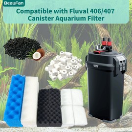 beaufan 38 Pack Filter Media Kit for Fluval 406/407 Canister Filters, Replacement Bio Foam, Activated Carbon & Ceramic Rings (2 Sets Maintenance Bundle)