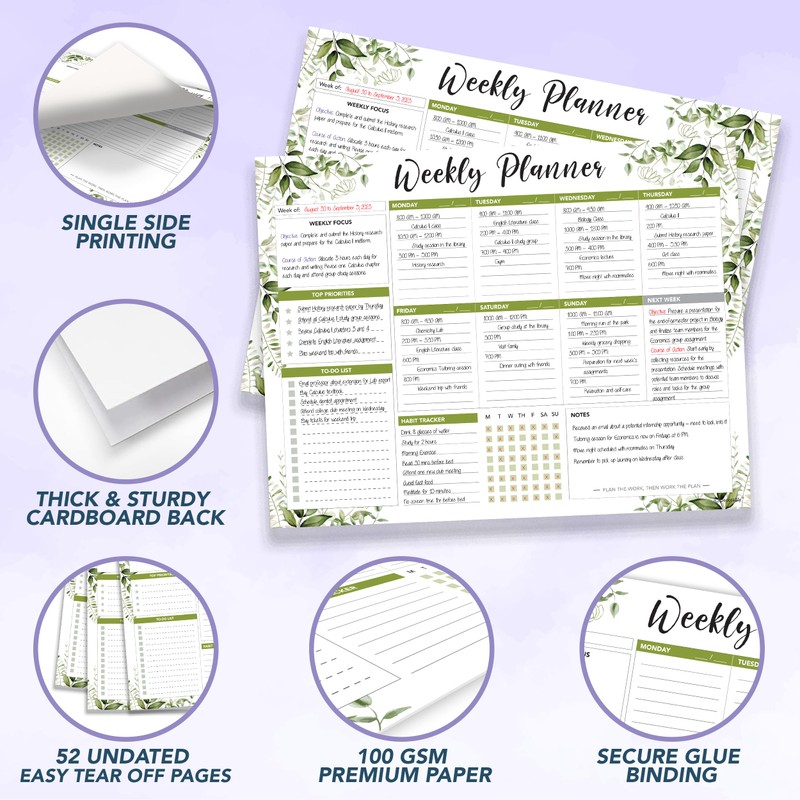 Decorably 52 Sheets Forest Green Undated Weekly Planner Tear Off