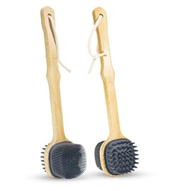 Bamboo Brush Set with Bristles Wood Handle (Black, Charcoal)