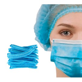 KD GLOBALTY 100 Pcs, Blue Disposable Nonwoven Hair Net, Disposable Bouffant Caps, Nonwoven Elastic Head Cover for Hospital Salon Spa Catering Food Service Kitchen Men & Women Hair Caps - 21 inch