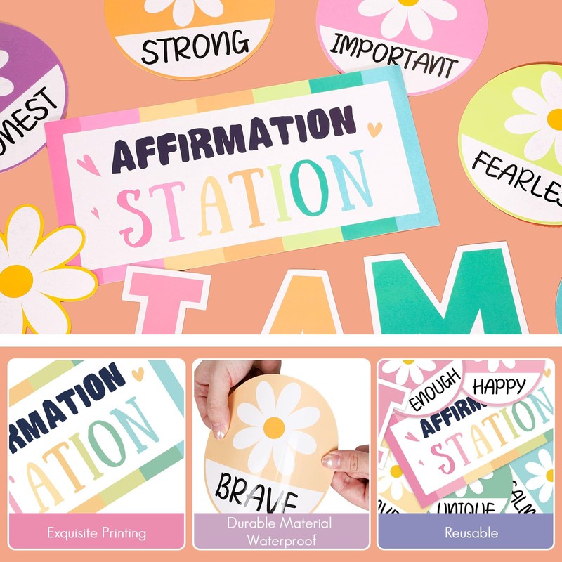 FYSUIMU 25Pcs Spring Pastel Daisy Affirmation Station Bulletin Board Set