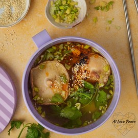 AI LOVE PEACE Ramen Bowl, 40 oz Microwaveable Noodle Cooker for Ramen, Pho, Soup, and Pasta, Dishwasher Safe and Portable, Ideal for Home, Office, Dorm, or Gift (Purple)