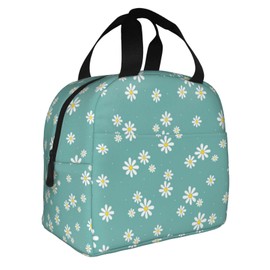 weecool Retro Daisy Floral Lunch Bag for Women Men, Reusable Daisy Floral Insulated Lunch Box Container with Frond Pocket for Work Picnic Travel
