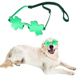 Jeere 2 Pcs St. Patrick's Day Dog Costume Green Clover Sunglasses with Rhinestone Puppy Headband Green Prop Sunglasses for Medium Large Dogs Cats for Cosplay Party Lucky Dress up(General)