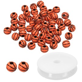 PATIKIL 12mm Acrylic Basketball Beads Bulk 100 Pack Sports Ball Beads Round Sports Spacer Beads with 4.4 Yard Elastic Rope for DIY Crafts Bracelet Necklace Making, Brown