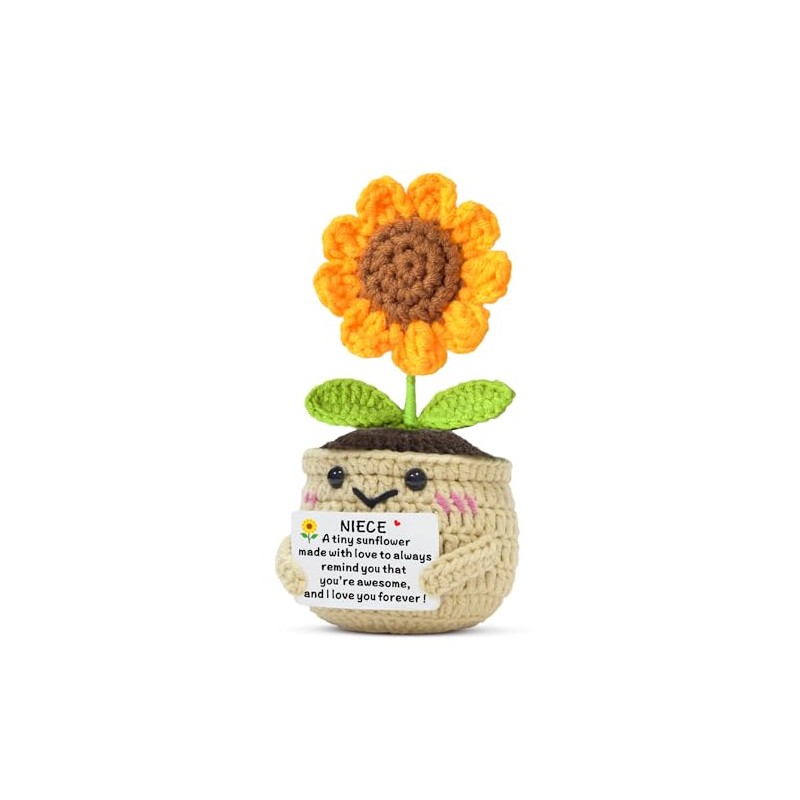 JETTOP Niece Gifts- Niece Birthday Gift Positive Crochet Sunflower Gift