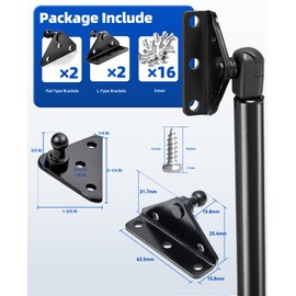 ARANA 10MM Gas Strut Mounting Brackets, Ball Stud Mount Bracket for Universal Lift Supports Shocks Spring Kits Hardware 4PCS with 16 Screws (Only Fits 10mm Ball Head)