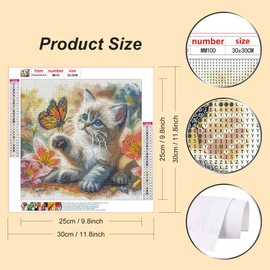 WSLWXSHM Diamond Painting Kits for Adults Cat, Butterfly Round Full Drill Diamond Art Kits, 5D DIY Paint with Diamonds Crafts for Home Wall Decoration Gifts 12×12Inch, Animal