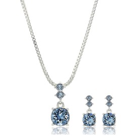 Nine West Women's Boxed Necklace/Pierced Earrings Set, Silver/Blue, One Size