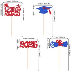 12 PCS Double Sided 2025 Graduation Party Centerpiece Sticks for Table Congrats Class of 2025 Centerpieces Table Toppers for 2025 Graduation Party Decorations Centerpiece Sticks Supplies Blue Red
