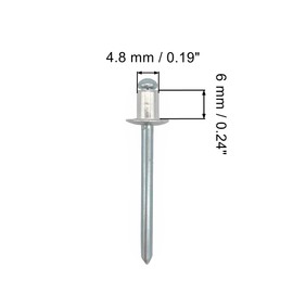 (Pack of 350 pcs) Blind Rivets 4.8 x 6 mm, Dome Head Open Type, DIN 7337, Aluminum Rivet and Steel Mandrel, Pop Rivets (350, 4.8 x 6 mm)