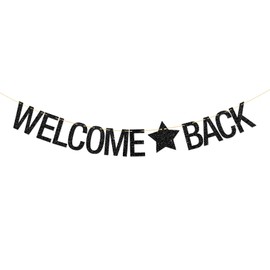 RoadSea Welcome Back Banner - Retirement Party Supplies - Welcome Home Party Decorations - Black Glitter