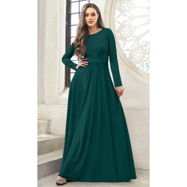 KOH KOH Plus Size Womens Long Full Sleeve Sleeves Flowy Empire Waist Fall Winter Modest Formal Floor Length Abaya Muslim Gown Gowns Soft Jersey Maxi Dress Dresses, Emerald Green 4XL 26-28