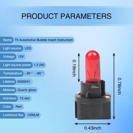Flygun 10 PCS Car T5 Halogen Instrument Light, 12V 1.2W Single-filament Air Conditioning Indicator Light Brake Light, Plug and Play Non-destructive Installation, Universal Car Lighting Bulb (Red)