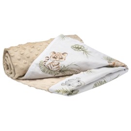 Medi Partners Baby Blanket, 100% Cotton, 75 x 100 cm, Double-Sided Multifunctional Plush Blanket for Pushchairs, Soft, Fluffy, Safari with Beige Plush