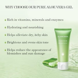 Aloderma Pure Aloe Vera Gel - Soothes and Hydrates Dry, Itchy, or Irritated Skin; great for Acne, Dandruff, Sunburn, Rashes (4 oz)